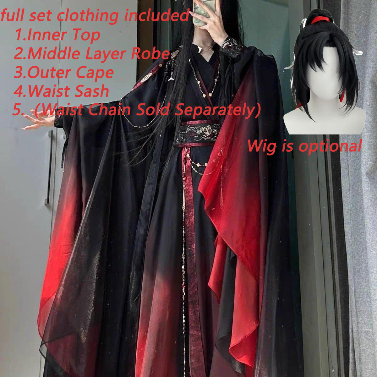Anime Cosplay Red - Set di 4 Pezzi di Abiti